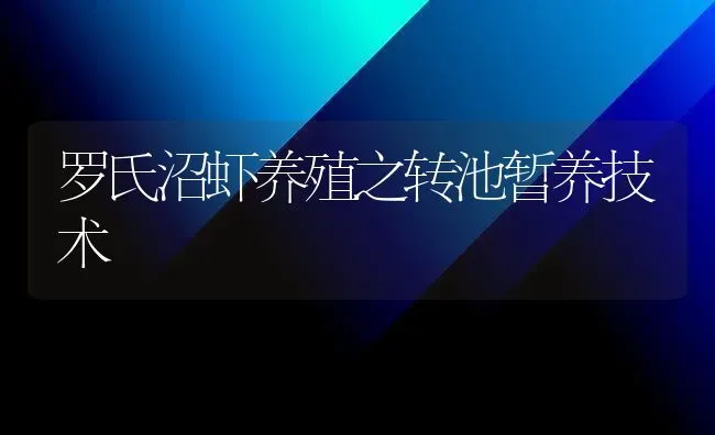 罗氏沼虾养殖之转池暂养技术 | 养殖知识