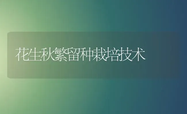 花生秋繁留种栽培技术 | 养殖技术大全