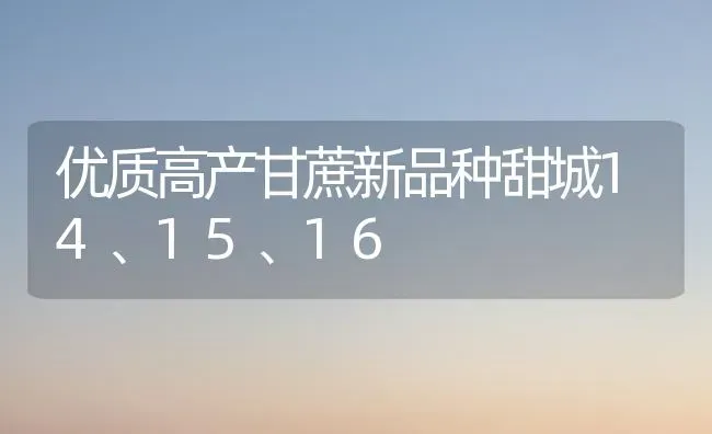 优质高产甘蔗新品种甜城14、15、16 | 养殖技术大全