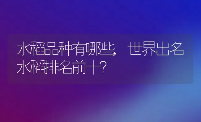 水稻品种有哪些,世界出名水稻排名前十？ | 养殖科普