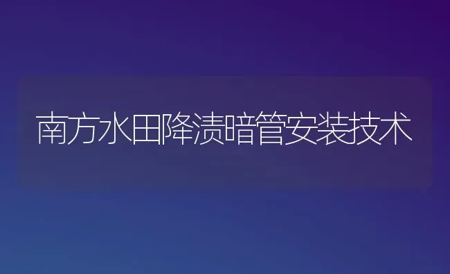 南方水田降渍暗管安装技术 | 养殖技术大全