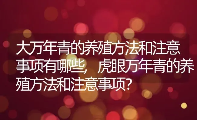 大万年青的养殖方法和注意事项有哪些,虎眼万年青的养殖方法和注意事项？ | 养殖科普