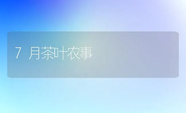 7月茶叶农事 | 养殖知识