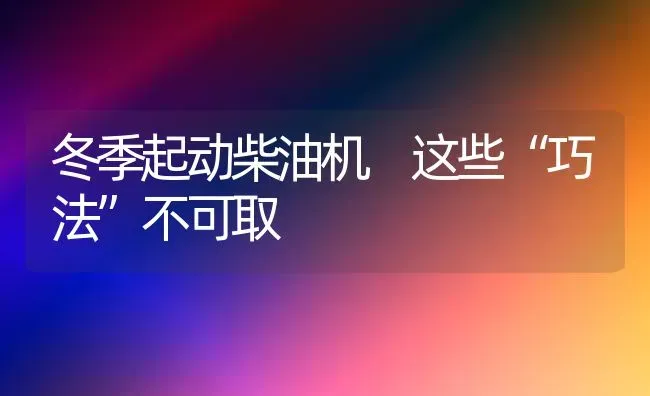 冬季起动柴油机 这些“巧法”不可取 | 养殖知识