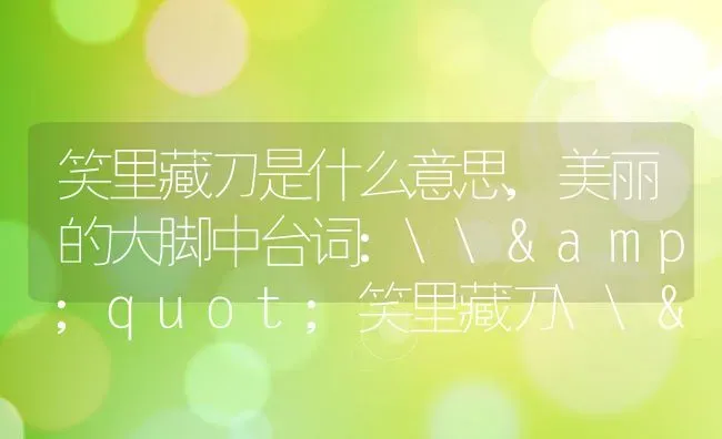 笑里藏刀是什么意思,美丽的大脚中台词:\&quot;笑里藏刀\&quot;是什么含义？ | 养殖科普