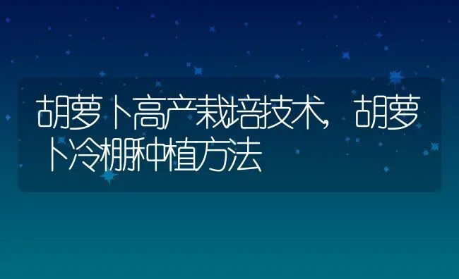 胡萝卜高产栽培技术,胡萝卜冷棚种植方法 | 养殖学堂