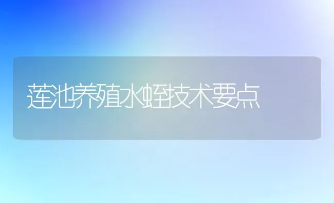 莲池养殖水蛭技术要点 | 养殖技术大全