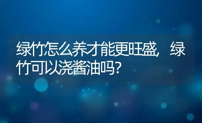 绿竹怎么养才能更旺盛,绿竹可以浇酱油吗？ | 养殖科普