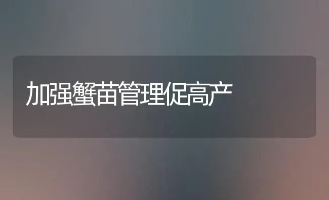 加强蟹苗管理促高产 | 养殖技术大全