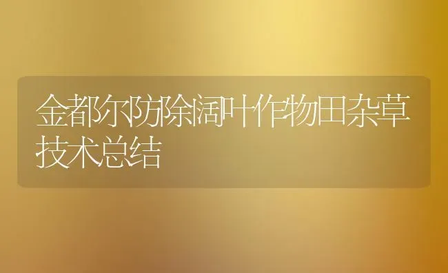 金都尔防除阔叶作物田杂草技术总结 | 养殖知识