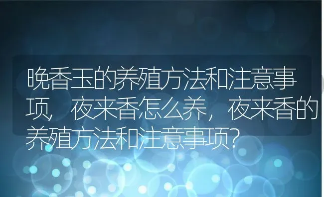 晚香玉的养殖方法和注意事项,夜来香怎么养，夜来香的养殖方法和注意事项？ | 养殖科普