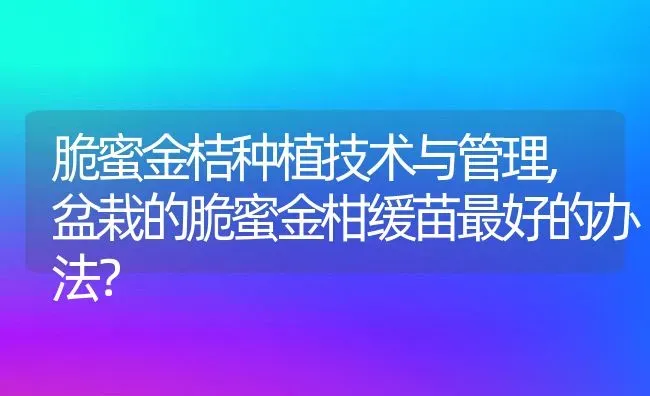 脆蜜金桔种植技术与管理,盆栽的脆蜜金柑缓苗最好的办法？ | 养殖科普