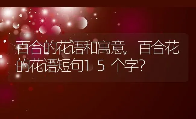 百合的花语和寓意,百合花的花语短句15个字？ | 养殖科普