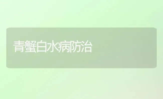 青蟹白水病防治 | 养殖知识