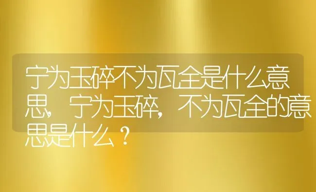 宁为玉碎不为瓦全是什么意思,宁为玉碎，不为瓦全的意思是什么？ | 养殖科普