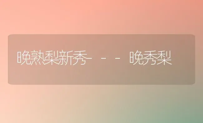 晚熟梨新秀---晚秀梨 | 养殖技术大全