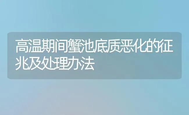 高温期间蟹池底质恶化的征兆及处理办法 | 养殖知识