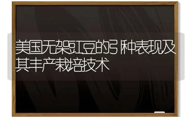 美国无架豇豆的引种表现及其丰产栽培技术 | 养殖知识