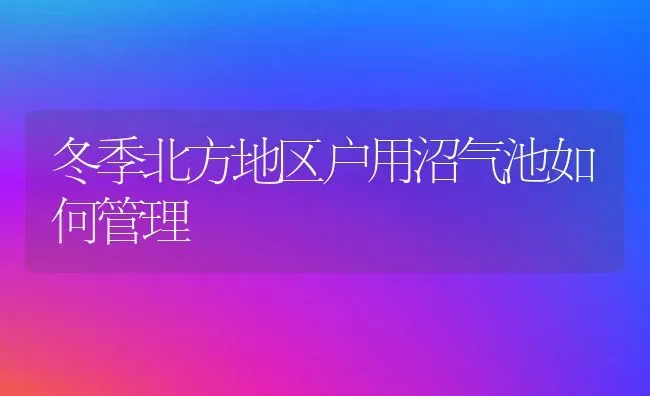 冬季北方地区户用沼气池如何管理 | 养殖知识