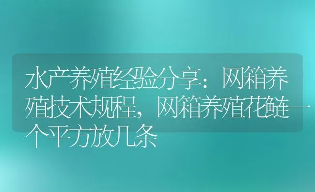 水产养殖经验分享:网箱养殖技术规程,网箱养殖花鲢一个平方放几条 | 养殖学堂