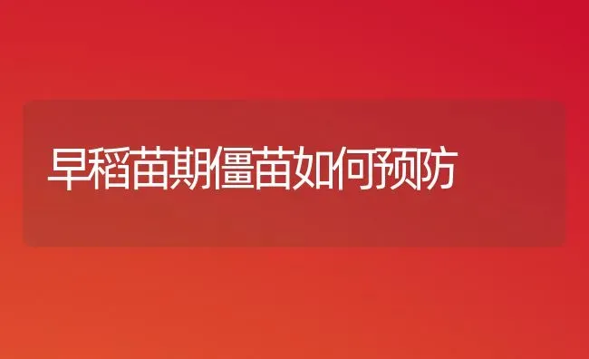 早稻苗期僵苗如何预防 | 养殖技术大全