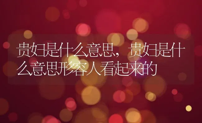 贵妇是什么意思,贵妇是什么意思形容人看起来的 | 养殖资料