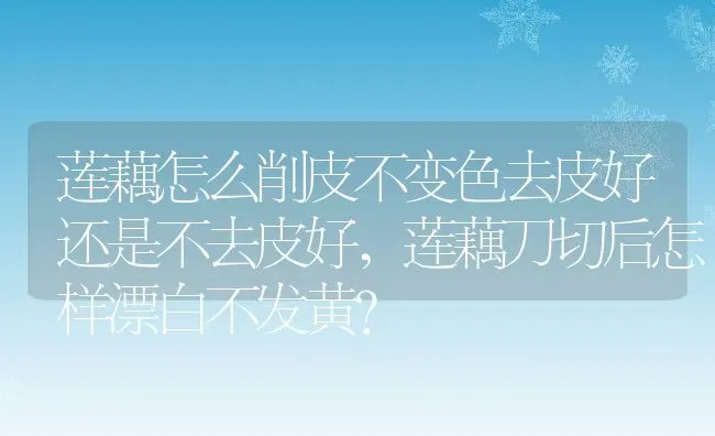 莲藕怎么削皮不变色去皮好还是不去皮好,莲藕刀切后怎样漂白不发黄？ | 养殖科普