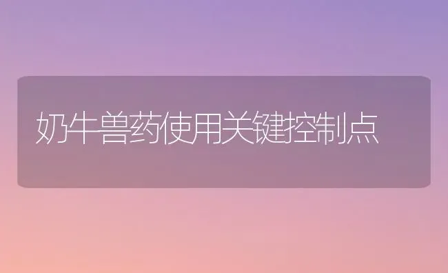 奶牛兽药使用关键控制点 | 养殖知识