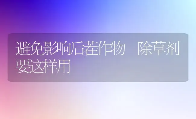 避免影响后茬作物 除草剂要这样用 | 养殖技术大全