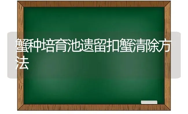 蟹种培育池遗留扣蟹清除方法 | 养殖知识