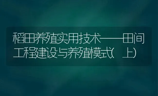 稻田养殖实用技术——田间工程建设与养殖模式(上) | 养殖技术大全