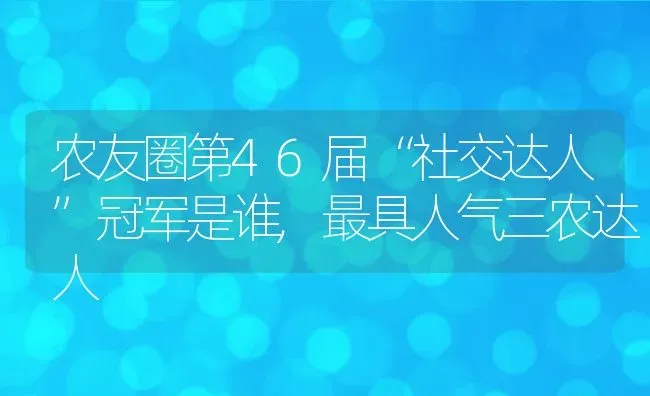 农友圈第46届“社交达人”冠军是谁,最具人气三农达人 | 养殖学堂