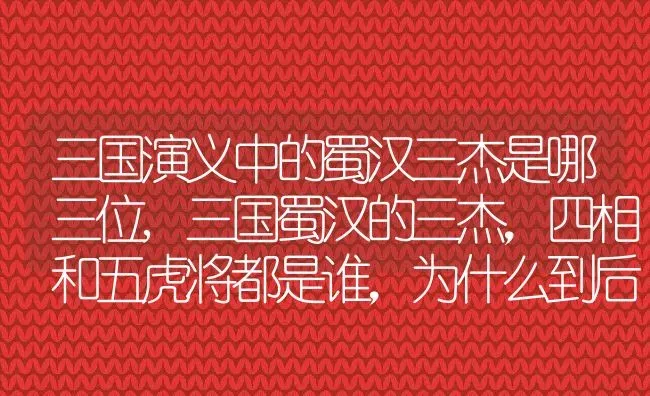 三国演义中的蜀汉三杰是哪三位,三国蜀汉的三杰，四相和五虎将都是谁，为什么到后期？ | 养殖科普