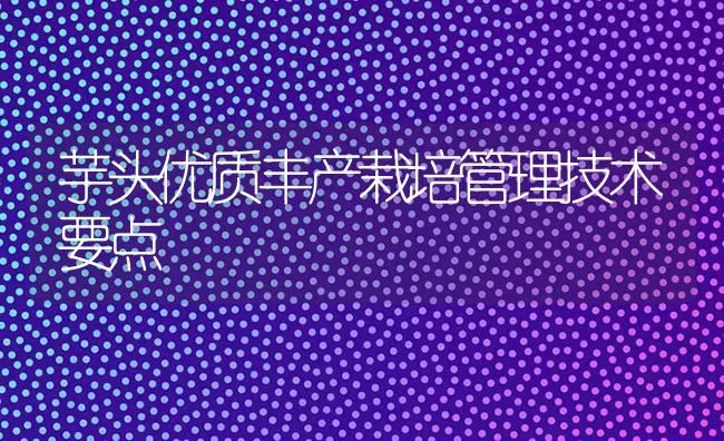 芋头优质丰产栽培管理技术要点 | 养殖技术大全
