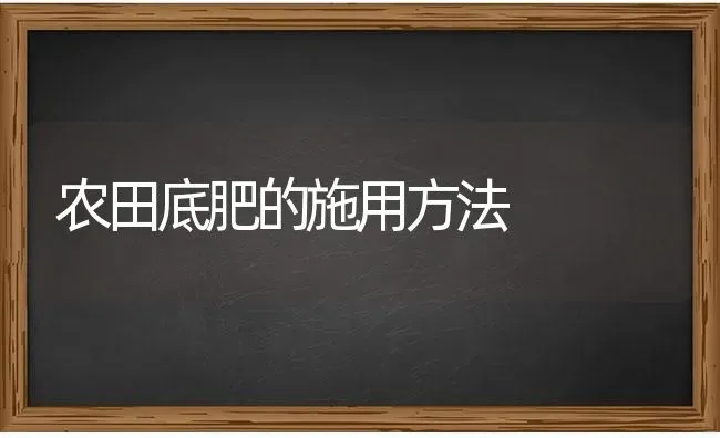 农田底肥的施用方法 | 养殖技术大全