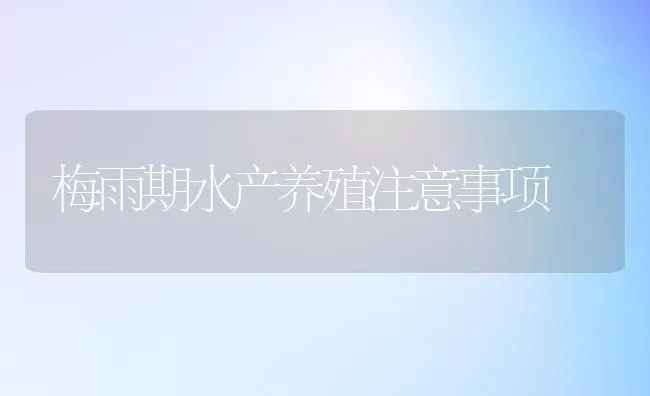 梅雨期水产养殖注意事项 | 养殖知识