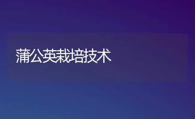 蒲公英栽培技术 | 养殖技术大全