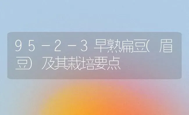 95-2-3早熟扁豆(眉豆)及其栽培要点 | 养殖技术大全