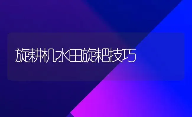 旋耕机水田旋耙技巧 | 养殖知识