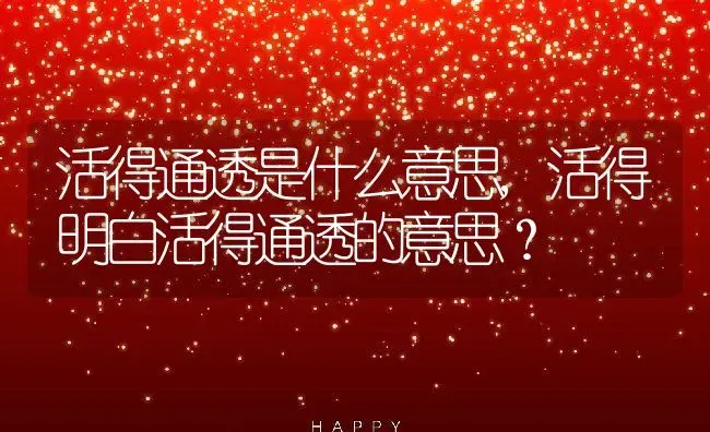 活得通透是什么意思,活得明白活得通透的意思？ | 养殖科普