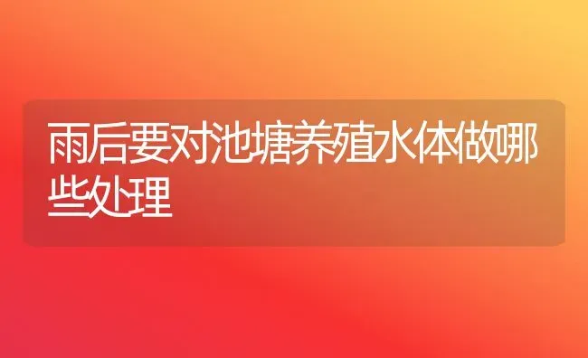 雨后要对池塘养殖水体做哪些处理 | 养殖技术大全