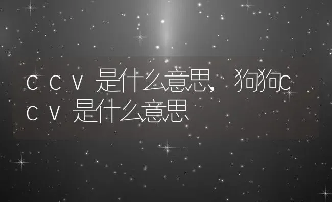 ccv是什么意思,狗狗ccv是什么意思 | 养殖科普