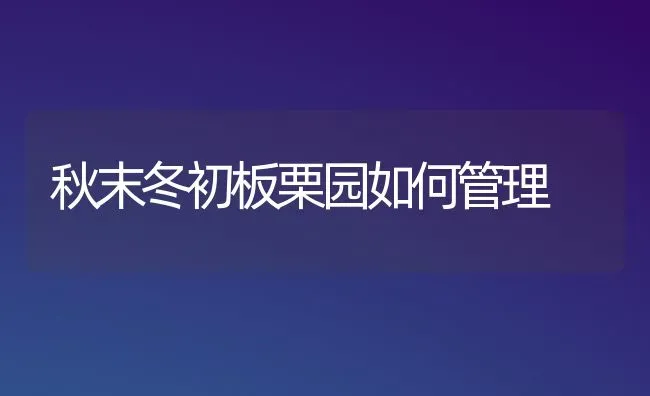 秋末冬初板栗园如何管理 | 养殖技术大全