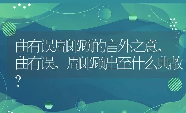 曲有误周郎顾的言外之意,曲有误,周郎顾出至什么典故？ | 养殖科普