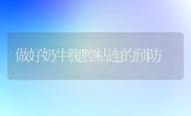 做好奶牛腹腔粘连的预防 | 养殖技术大全