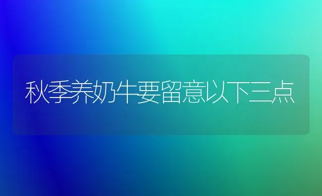 秋季养奶牛要留意以下三点 | 养殖技术大全