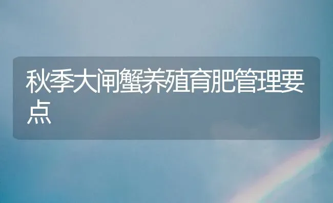 秋季大闸蟹养殖育肥管理要点 | 养殖知识