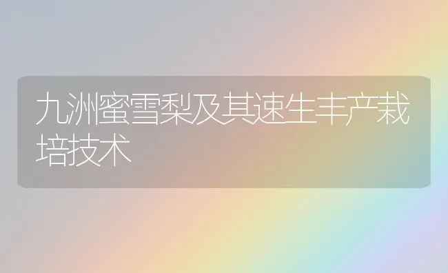 九洲蜜雪梨及其速生丰产栽培技术 | 养殖知识