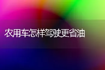 农用车怎样驾驶更省油