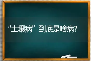 “土壤病”到底是啥病?